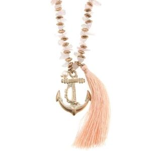 Anchor tassel pendant chipped gem necklace set